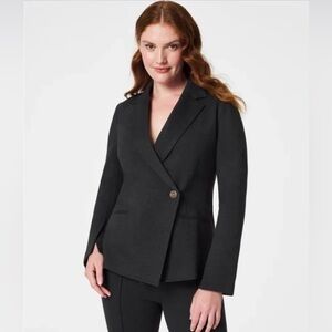 SPANX The Perfect Asymmetrical Tailored Ponte Blazer Black Professional Chic M